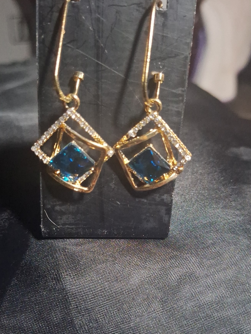 Gold-Tone Blue Crystal Drop Earrings - Brand
